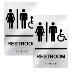 Fasmov 2 Pack All Gender Restroom Sign, Unisex and Handicap Braille Restroom Sign by Ada Compliant Wheelchair Bathroom Sign, Raised Icons, & Grade 2 Braille, Includes Adhesive Strips for Easy