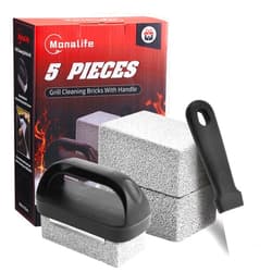 Monalife Grill Cleaner with Handle,Grill Cleaning Kit Tool for Blackstone Accessories,Grill Stone Cleaning Bricks Brush,Griddle Scraper,Pumice Flat Top Griddle Cleaning Stone for Removing Stains