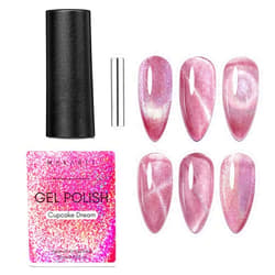 Makartt Cat Eye Gel Nail Polish Universal Rainbow Holographic Gel Polish Cupcake Dream Sparkly Glitter Unique Magnetic Effect Nail Gel for DIY Nail Art UV LED Soak Off Manicure 10ml