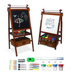 Kidloot Large All-in-One Double Sided, Magnetic, Height Adjustable Art Easel for Kids with Built in Storage Bins, and Art Supplies - Stable Design is Safe and Grows with Children Ages 3-10