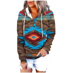 MXTPOV Womens Western Aztec Print Hoodies Casual Long Sleeve Drawstring Vintage Graphic Sweatshirts Winter Clothes 2024