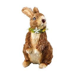 Leefasy Lovely 8inch Easter Straw Bunny Standing Figurine Farmhouse Rabbit Wear Wreath Bunnies Wedding Desktop Outdoor Handmade Sculpture