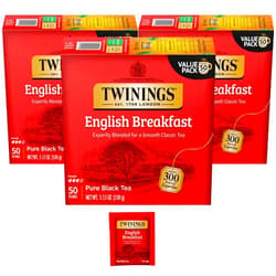 Twinings English Breakfast Black Tea Individually Wrapped Bags, 50 Count (Pack of 3), Smooth, Flavourful, and Robust, Caffeinated, Enjoy Hot or Iced