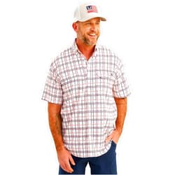 HUK Men's Standard Tide Point Pattern Short Sleeve Shirt, Fishing Button Down, White