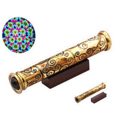 ROORKEE INSTRUMENTS (INDIA) A NAUTICAL REPRODUCTION HOUSE RII Brass Handmade Teleidoscope, Vintage Look Kaleidoscope with Wooden Display Stand, Nautical Décor for Gifting, Antique Finish Gift for Husband, Graduation Day, Retirement, Christmas