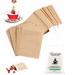 Fenshine 100Pcs Disposable Tea Bags for Loose Leaf Tea, 100% Natural Wood Pulp Paper Material, Empty Unbleached Filter Bags with Drawstring (3.54 x 2.75 inch)