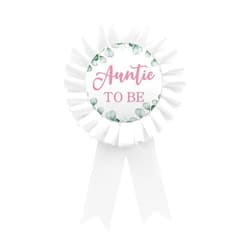 WOWOPA Auntie To Be Tinplate Badge Pin, Gender Reveal Baby Shower Pin, Green Leaves Aunt Satin Fabric Button Party Decorations - White 1pcs