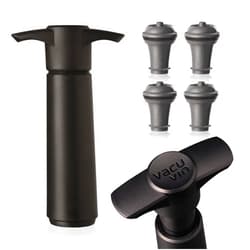 Vacu Vin Wine Saver Pump Black with Vacuum Wine Stopper - Keep Your Wine Fresh for up to 10 Days - 1 Pump 4 Stoppers - Reusable - Made in the Netherlands