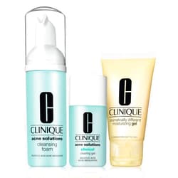 Clinique Acne Solutions Fix It Kit Set For Acne Prone Skin | Acne Solutions Cleansing Foam, 1.7 Fl Oz | Clinical Clearing Gel, 0.5 Fl Oz | Dramatically Different Moisturizing Gel, 1 Fl Oz