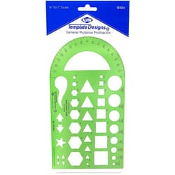 ALVIN, TD1034, Plastic Green General Purpose Protractor Template, Ideal for Planning and Drafting - 5.5 x 9.5 x .030 Inch