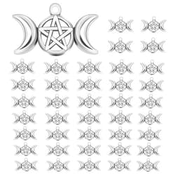 Yolev 40 Pieces Pentagram Moon Pendants Triple Moon Goddess Charm Moon Star Charms Vintage Style Accessories for DIY Necklace and DIY Crafts Jewelry Decorations