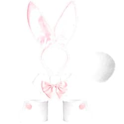 Feacole Bunny Costume Set - Rabbit Ears Headband, Bow Tie, Cuff and Tail Accessories Kit