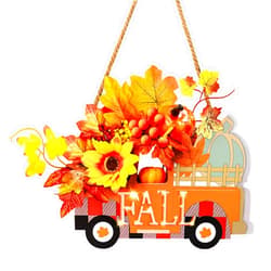 TURNMEON [Lighted & Timer] Fall Decorations for Home 3D Truck 2 in 1 Hanging & Tabletop Fall Decor Fall Wreath with Sunflower Maple Leafed Pumpkin Berried Thanksgiving Decorations for Table Door Indoor Outdoor