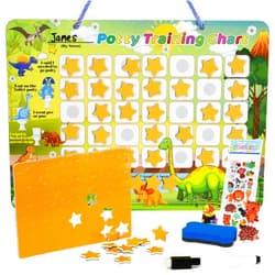 Homeify Dinosaur Potty Training Chart for Toddlers Boys & Girls - Potty Chart with 35 Reusable Magnetic Stars & Cool Stickers, Marker, Eraser & Hook Motivational Dinosaur Potty Training Sticker Chart for Kids
