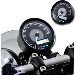 DAYTONA Velona Motorcycle Gauge Displays Both Speedometer MPH/KMH and Tachometer RPM, Odometer, 2 Trip Meters, Indicators, White LED Lighting and More (200 MPH)