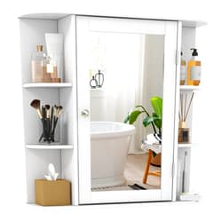 Tangkula Bathroom Medicine Cabinet with Mirror, Wall Mounted Bathroom Storage Cabinet w/Mirror Door & 6 Open Shelves, Adjustable Shelves, Mirrored Bathroom Wall Cabinet (White)