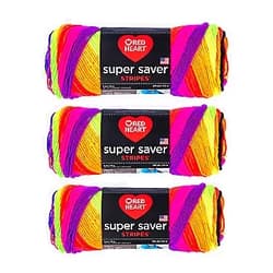 Red Heart Bulk Buy: Red Heart Super Saver Yarn, Bright Stripe (4970), Pack of 3 Balls