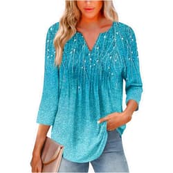 GOFULY Cute Summer Tops for Women Vneck 3/4 Sleeve Dressy Blouse Floral Print Tops Dressy Casual Pleated Elbow Sleeve Shirts