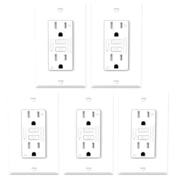 ELECTECK 5 Pack GFCI Outlet 15 Amp, Outdoor Weather Resistant (WR), Ultra Slim GFI Receptacles with LED Indicator, Ground Fault Circuit Interrupter, Wallplate Included, ETL Listed, White