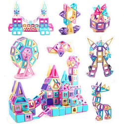 ASOK 3D Castle Magnetic Building Tiles 160pcs Development & Educational Magnetic Blocks Toys for Boys and Girls Ages 3 4 5 6 7 8 Years Old Macaron Color Learning Toys Gifts for Children Kids