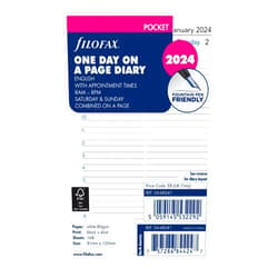 Filofax Calendar Diary Refill, Pocket Size, Day on One Page with Appointments, Ruled, White Paper, English, 2024 (C68241-24)