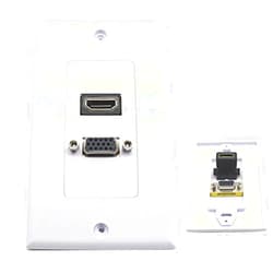 Poyiccot VGA Wall Plates, 1 Port HDMI Female + 1 Port VGA 15P Female AV Wall Outlet Video Socket Face Connector Plate White ABS (1HDMI+1VGA)