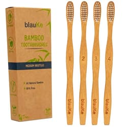 BlauKe Bamboo Toothbrushes Medium Bristles 4-Pack – Biodegradable, Sustainable, Compostable, Natural, Eco Friendly Wood Toothbrush Set – BlauKe®