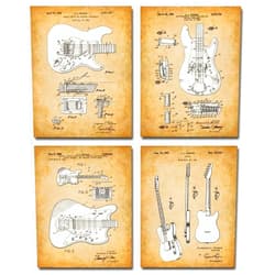Lone Star Art Store Wall Decor Guitar Patent Art Picture - Set of Four Photos (8x10) Fender Guitar Posters - Guitar Wall Pictures - Great Poster Gifts for Guitar Players, Musicians, Music Rooms, or Man Caves