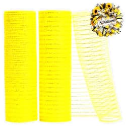 TONIFUL 2 Rolls 10 Inch Yellow Decorative Mesh Ribbbon Rolls, Fabric Mesh with Foil for Mesh Wreath Supplies, Front Door Wreath Crafts Tree Decor Christmas NewYears Halloween Decoration (10 yds/roll)