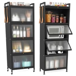 Giantex 5-Tier Kitchen Storage Cabinet, Mobile Microwave Stand with Flip-up PC Doors, Freestanding Kitchen Bakers Rack with 4 Rolling Casters, for Dining Room, Living Room and Study, Black