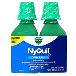 Vicks Vick NyQuil Cough Cold and Flu Nighttime Relief, Original Liquid, 2x12 Fl Oz