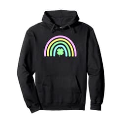 St Patty's Day Clover Shamrock Funny Tees Ideas St Patrick's Day Green Four Leaf Clover With Cute Rainbow Pullover Hoodie