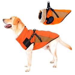 HEYWEAN Dog Coat with Harness Warm Fleece Lining & Zipper Dogs Winter Jacket Windproof & Waterproof Adjustable Buckle Reflective Strips Cold Weather Cozy Vest for Snowy Days (Orang, 2XL)