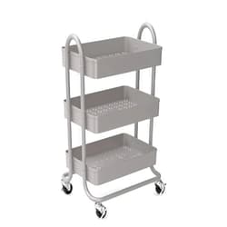 KoolerThings 3-Tier Rolling Metal Storage Organizer - Mobile Utility Rolling Storage Cart, Kitchen Cart with Caster Wheels (Grey)