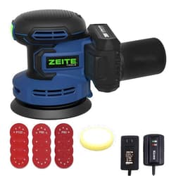 Zeite 5 Inch 20V 2.0Ah Orbital Sander Cordless, 6 Variable Speed 3,000-11,000 OPM Electric Sander for Woodworking, 12Pcs Sandpaper Polishing Pad, Efficient Dust Extractor for DIY Sanding Polishing