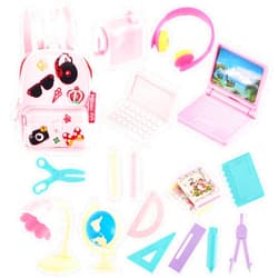 JOINPAYA 18pcs Mini Doll School Supplies: Miniature Model Backpack Laptops Book Paper Ruler Scissors Doll House Accessories Set