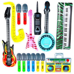 Prasacco 15 Pcs Inflatable Instruments Rock Star Toy Set Photo Booth Props Inflatable Guitar Saxophone Bass Lute Piano Recorder Phone Microphone for 80s 90s Themed Party Carnival Party Favors