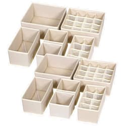TENABORT 12 Pack Foldable Drawer Organizer Dividers Cloth Storage Box Closet Dresser Organizer Cube Fabric Containers Basket Bins for Underwear Bras Socks Panties Lingeries Nursery Baby Clothes Beige
