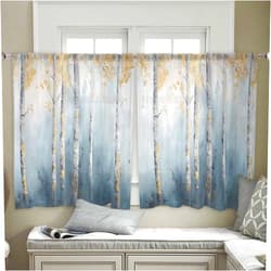 Yomandocix Forest Tree Semi Sheer Curtains 45 Inch Length 2 Panels Set, Blue Yellow Trees Modern Abstract Art Sheer Kitchen Curtain Privacy Voile Window Curtain for Living Room Bedroom Rod Pocket Drapes