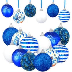 Yuxung 12 Pcs Hanukkah Ball Tree Ornament, Star of David Hanukkah Ornament White and Blue Hanging Decorations