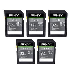 PNY 32GB Elite Class 10 U1 V10 SDHC Flash Memory Card 5-Pack - 100MB/s Read, Class 10, U1 Full HD, UHS-I, Full Size SD