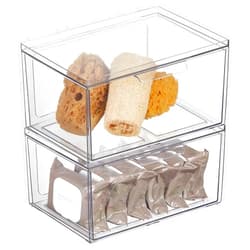 mDesign Plastic Wide Stackable Bathroom Storage Organizer Bin Containers with Pull Drawer for Countertop, Vanity, Closet Shelves - Holder for Beauty Accessories - Lumiere Collection, 2 Pack, Clear