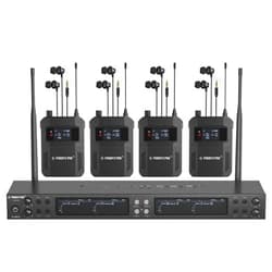 Phenyx Pro Quad-Channel Wireless in Ear Monitor System, Mono IEM System w/ 4 Bodypacks, 4x25 UHF Frequencies, Rack Mount, 164 ft Range, Wireless in Ear Monitor for Bands/Studio (PTM-33-4B)
