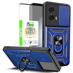 Telegaming for Motorola Edge 2024 Case with Tempered Glass Screen Protector, Military Grade Ring Kickstand Holder Shockproof Protective Armor Cover Shockproof - Blue