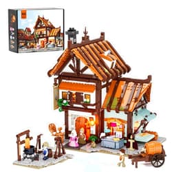 FUNWHOLE Medieval Tailor-Shop Lighting Building-Bricks Set - Middle Ages Tailoring Workshop Collection LED Light Building Construction Model Sets 1994 Pcs for Adults and Teen