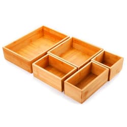 Lawei Set of 5 Bamboo Drawer Organizer Boxes, Desk Storage Box Kit, Drawer Storage Containers Tray Bins for Office, Kitchen, Bedroom, Children Room, Craft, Sewing