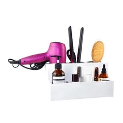 Spiretro Hair Tools Organizer - Wood White - Blow Dryer, Straightener, Curling Wand, Brushes Holder - Vanity & Bathroom Storage - Wall Mount or Sit on Counter