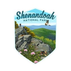 Lantern Press Die Cut Sticker Shenandoah National Park, Virginia, Hikers and Hawk, Vinyl Sticker 3 to 6 inches, (Waterproof Decal for Cars, Water Bottles, Laptops, Coolers), Large