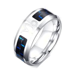 PJ Jewelry Mens 8mm Stainless Steel Carbon Fiber Inlay 12 Constellations Zodiac Sign Wedding Band Ring