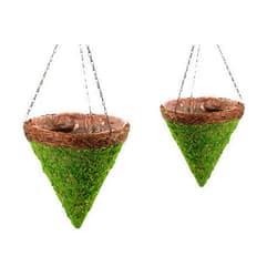 SuperMoss (29386 MossWeave Hanging Basket - Cone, Fresh Green with Wicker Rim, Set of 2 (S/L)